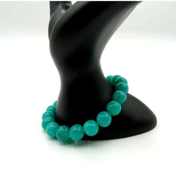 Gumball Style Bracelet Marbled Green Plastic Bead Stretch Bracelet - Picture 1 of 7